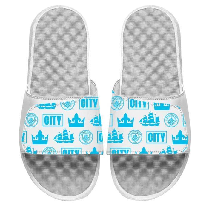 맨체스터 시티 FC 맨시티 EPL 글리프 패턴 슬라이드 샌들 by 아이슬라이드